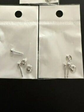 2 Pairs Bezel Sharp Back Starter Stud Earrings Silver Tone USA Butterfly Back